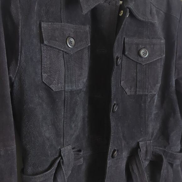 100% Genuine Leather Trench Style Lined Black Jacket Women's Size Large - Picture 9 of 13